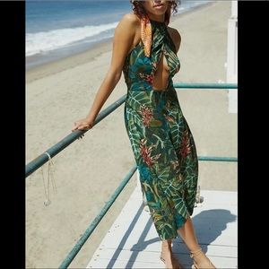 farm rio foliage jungle cut out halter midi dress